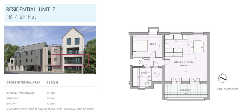 Lot: 143 - DETACHED COMMERCIAL BUILDINGS WITH PLANNING FOR NEW FLATS AND OFFICE UNIT - Artist image of residential unit 2